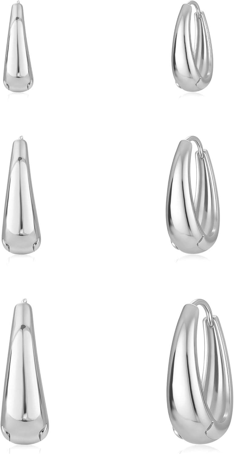 MIDEEO Gold/Sliver Chunky Hoop Earrings Set for Women, 14K Gold Plated Twisted Huggie Hoop Earring Hypoallergenic Thick Open Lightweight Chunky Hoop Earrings Jewelry for Gifts - Image 1